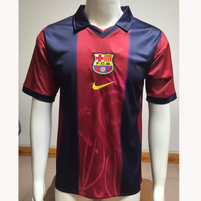 Retro 00/01 Barcelona Co-branded Edition Red Navy Blue Jersey Version Short Sleeve-3202308