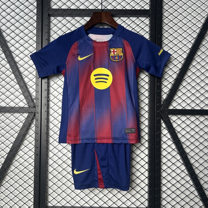 25/26 Kids Barcelona Home Red Navy Blue Kids Jersey Kit Short Sleeve (Shirt + Short)-2079130