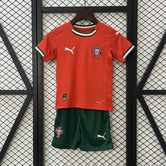 2025 kids Portugal Home Red Kids Jersey Kit Short Sleeve (Shirt + Short)-1588047