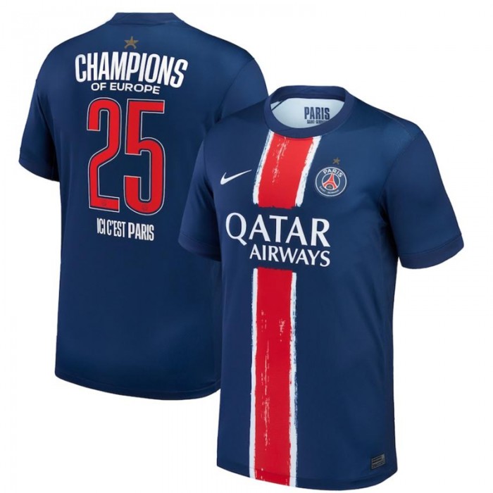 24/25 Paris Saint-Germain PSG Home Champions of Europe Navy Blue Jersey Version Short Sleeve (Player Version)-3137058