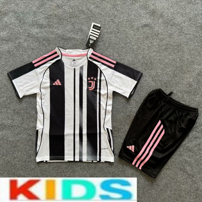 25/26 kids Juventus Home White Black Kids Jersey Kit Short Sleeve (Shirt + Short)-6043466