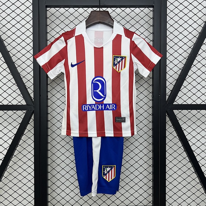 25/26 Kids Atletico Madrid Home Red White Kids Jersey Kit Short Sleeve (Shirt + Short)-4874530
