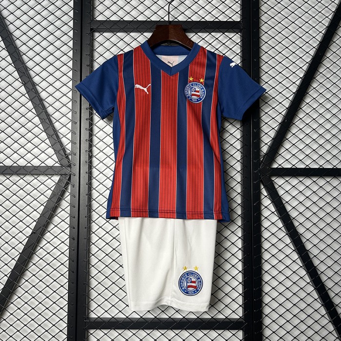 25/26 Kids Bahia Away Red Navy Blue Kids Jersey Kit Short Sleeve (Shirt + Short)-9912220