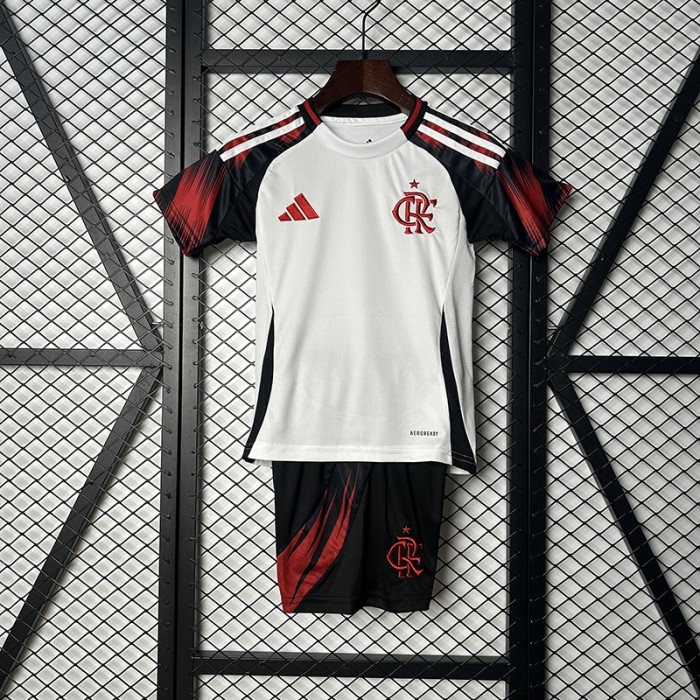 25/26 Kids Flamengo Away White Kids Jersey Kit Short Sleeve (Shirt + Short)-2139697