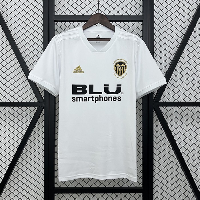 Retro 18/19 Valencia Home White Jersey Version Short Sleeve-2180423