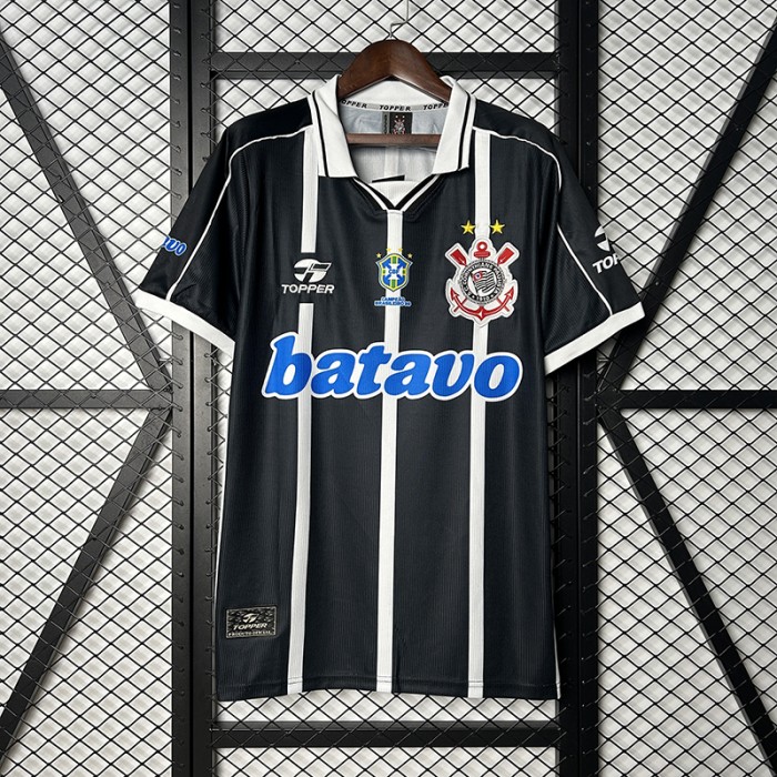 Retro 99/00 Corinthians Away Black White Jersey Version Short Sleeve-3202852