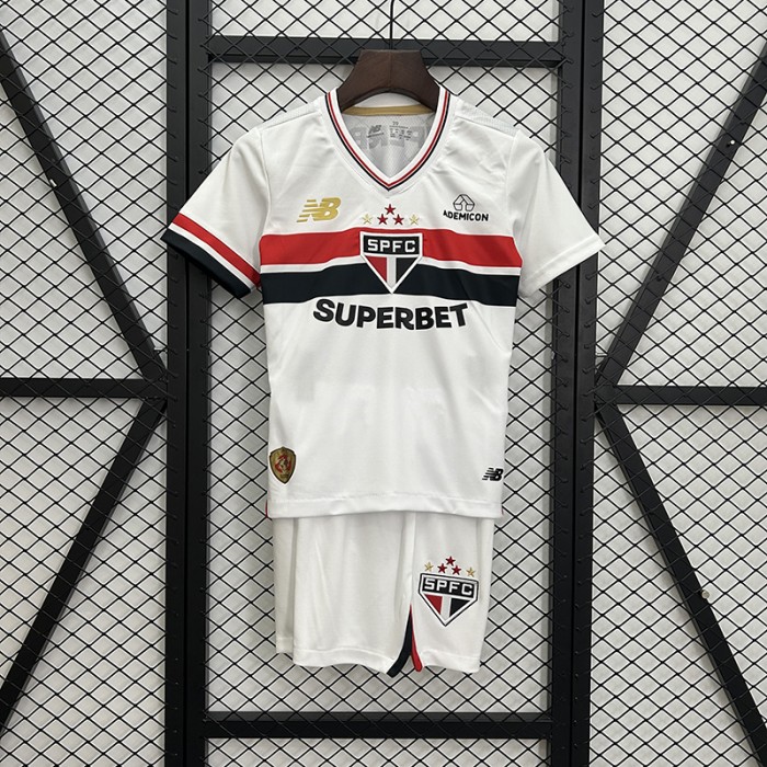 25/26 Kids Sao Paulo Home White Kids Jersey Version Short Sleeve-7665654