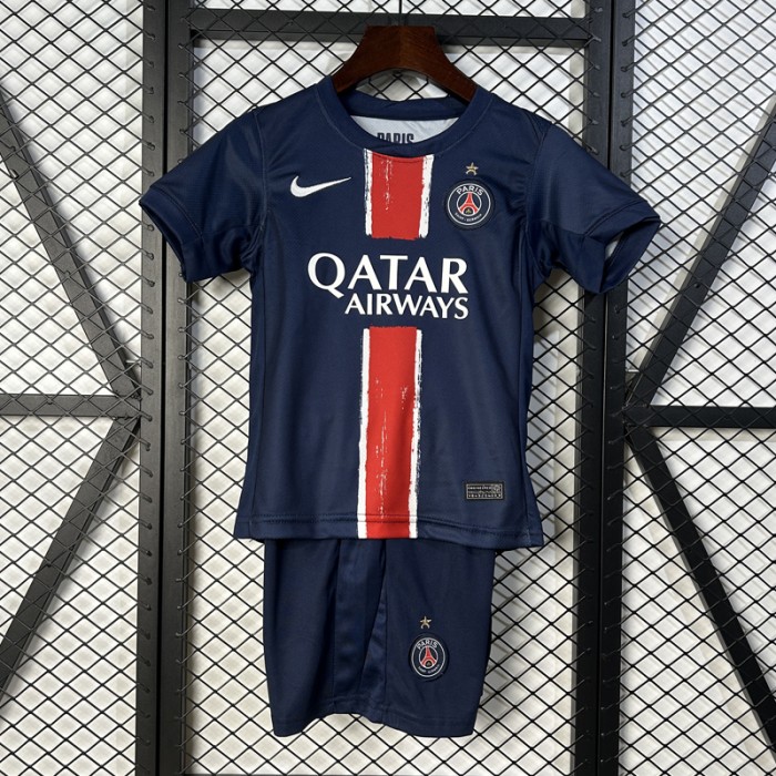24/25 Kids Paris Saint-Germain PSG Home Champion Edition Nvay Blue Kids Jersey Kit Short Sleeve (Shirt + Short)-2198563