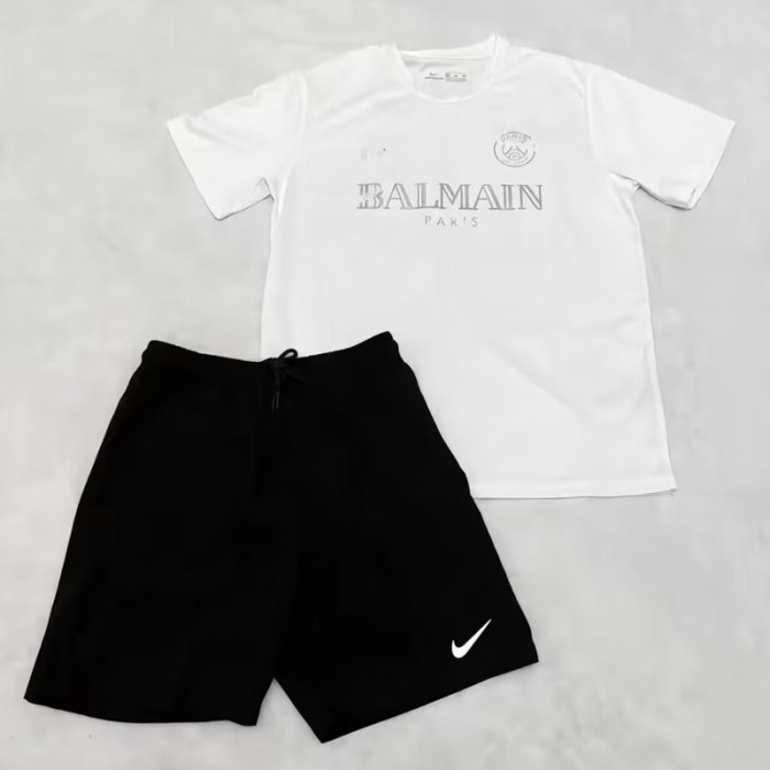 25/26 Paris Saint-Germain PSG White Training Suit Jersey Version Short Sleeve (Shirt + Short)-9092984