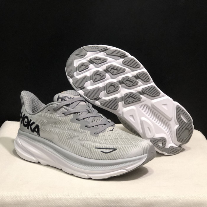 HOKA 9 ONE ONE Clifton 9 Running Shoes-Gray/White-8386786