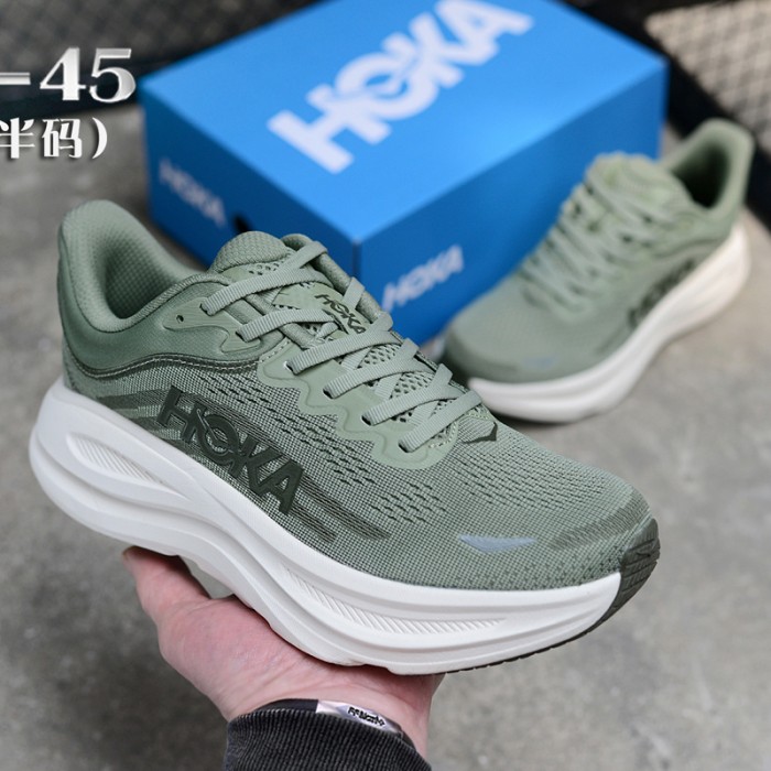HOKA Bondi 9 Running Shoes-Army Green/White-7360085
