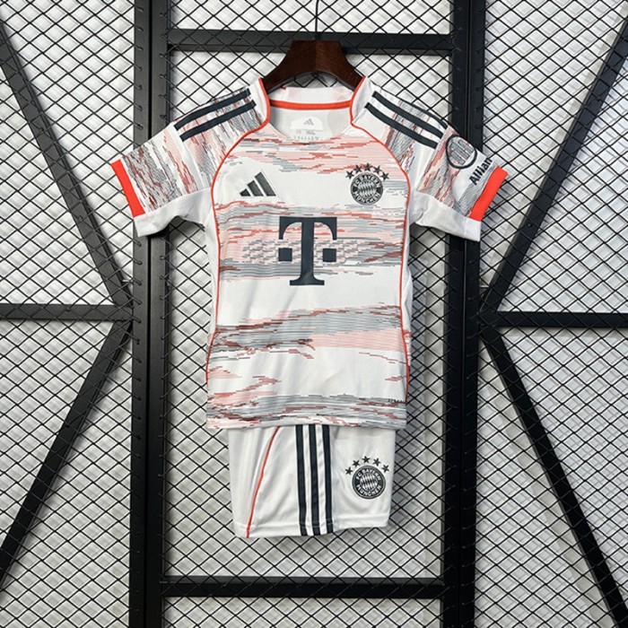 25/26 Kids Bayern Munich Away Gray White Kids Jersey Kit Short Sleeve (Shirt + Short)-6745184