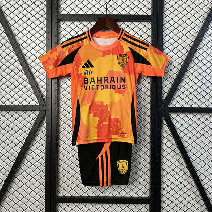 25/26 Kids Paris Saint-Germain PSG Special Edition Orange Black Kids Jersey Kit Short Sleeve (Shirt + Short)-5856582