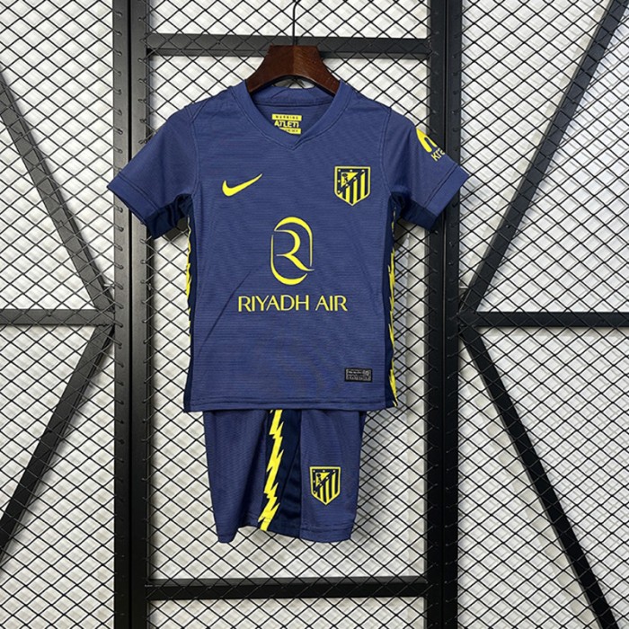 25/26 Kids Atletico Madrid Away Navy Blue Kids Jersey Kit Short Sleeve (Shirt + Short)-4610606