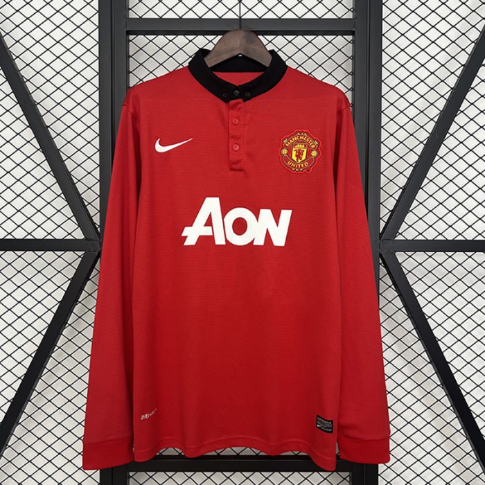 Retro 13/14 Manchester United M-U Home Red Jersey Version Long Sleeve-6690790