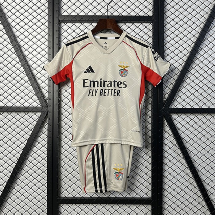25/26 Kids Benfica Away White Gray Kids Jersey Kit Short Sleeve (Shirt + Short)-5697707