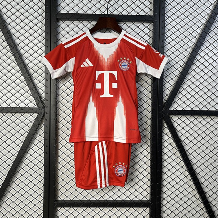 25/26 Kids Bayern Munich Home Red White Kids Jersey Kit Short Sleeve (Shirt + Short)-6955475