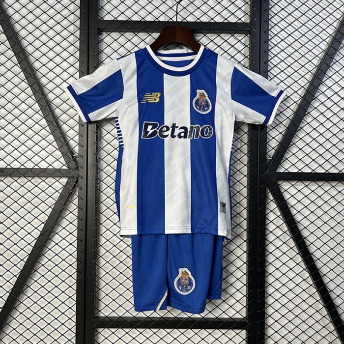 25/26 Kids Porto Home Blue White Kids Jersey Kit Short Sleeve (Shirt + Short)-6006146
