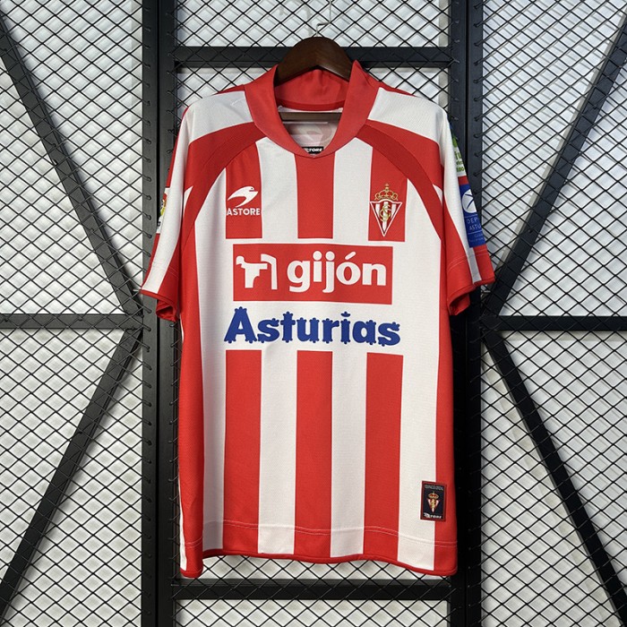 Retro 08/09 Gijon Home White Red Jersey Version Short Sleeve-2288508