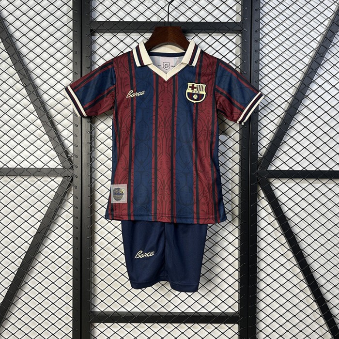 25/26 Kids Barcelona Special Edition Navy Blue Wine Red Kids Jersey Kit Short Sleeve (Shirt + Short)-2145458