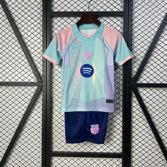 25/26 Kids Barcelona Special Edition Green Pink Kids Jersey Kit Short Sleeve (Shirt + Short)-1482023