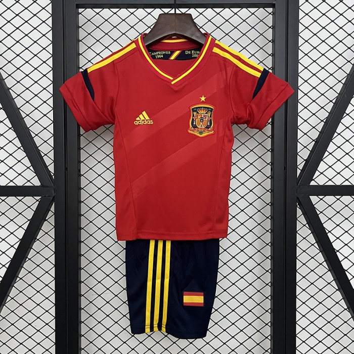 Retro 2012 Kids Spain Home Red Kids Jersey Kit Short Sleeve (Shirt + Short)-3736111