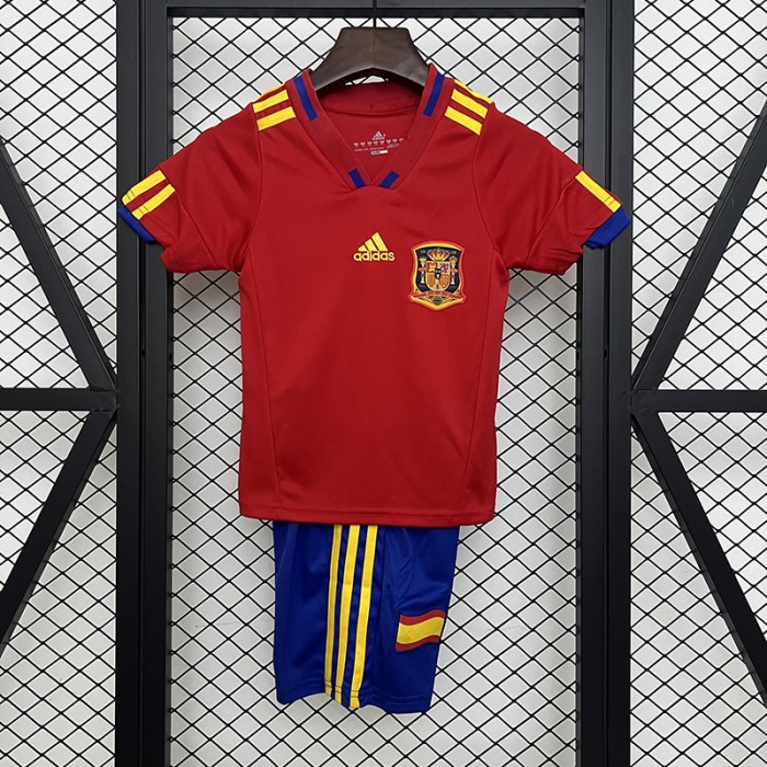 Retro 2010 Kids Spain Home Red Kids Jersey Kit Short Sleeve (Shirt + Short)-4279225