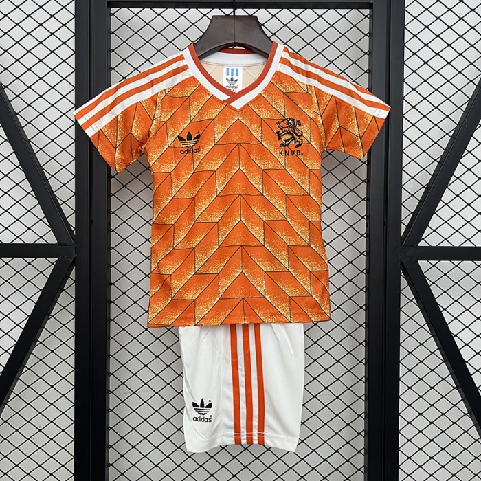 Retro 1988 Kids Netherlands Home Orange Kids Jersey Kit Short Sleeve (Shirt + Short)-122281
