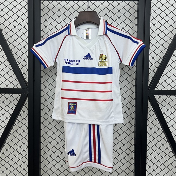 Retro 1998 Kids France Away White Kids Jersey Kit Short Sleeve (Shirt + Short)-299299