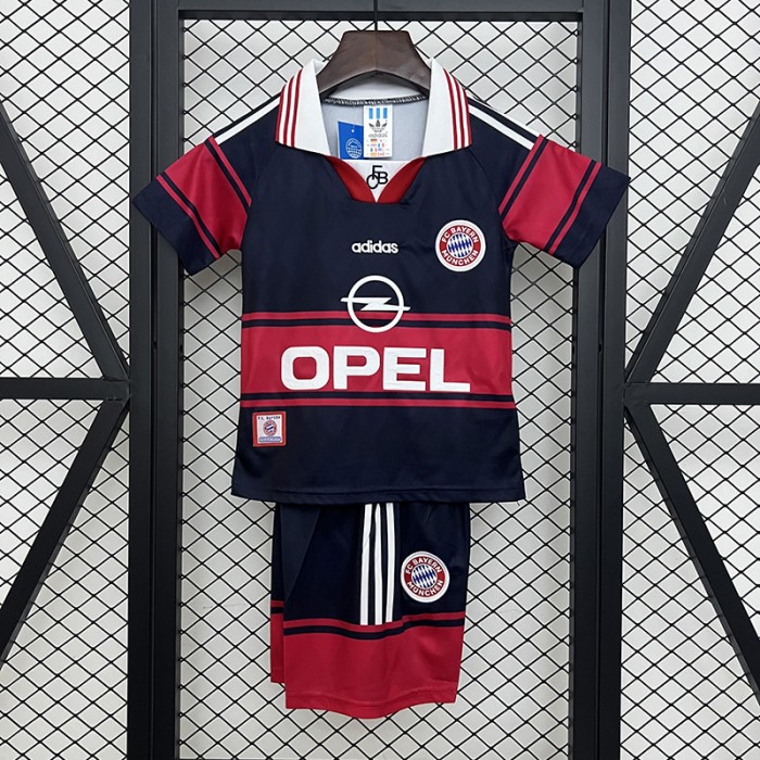Retro 97/99 Kids Bayern Munich Home Nvay Blue Red Kids Jersey Kit Short Sleeve (Shirt + Short)-5445505
