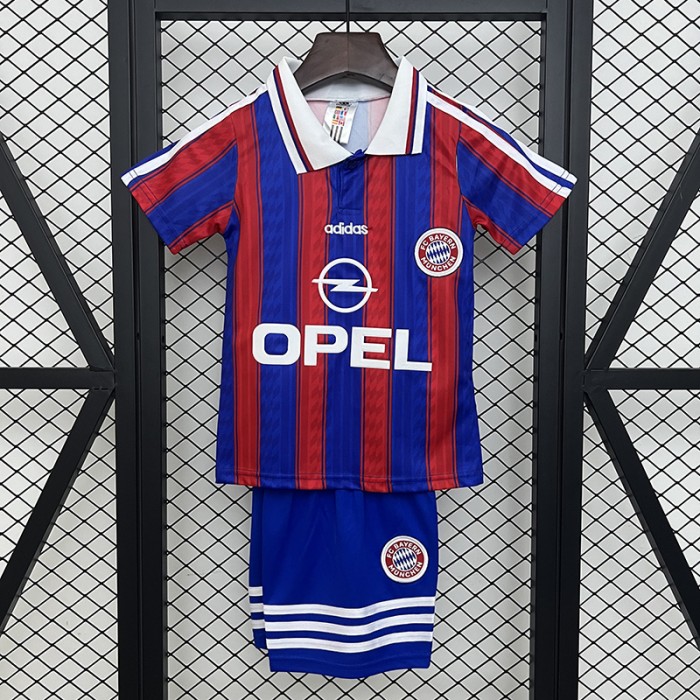 Retro 95/97 Kids Bayern Munich Home Blue Red Kids Jersey Kit Short Sleeve (Shirt + Short)-5508104