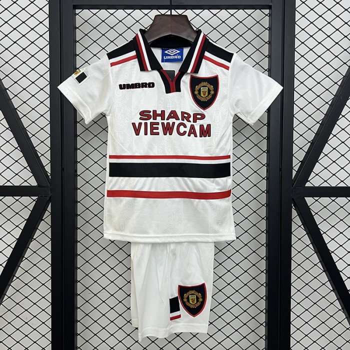 Retro 97/98 Kids Manchester United M-U Away White Kids Jersey Kit Short Sleeve (Shirt + Short)-735629