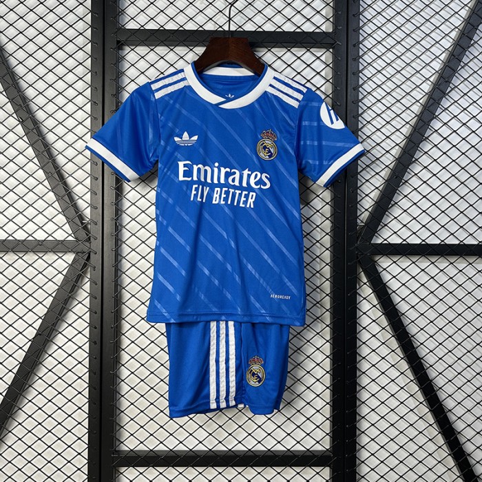 25/26 Kids Real Madrid Third Away Blue Kids Jersey Kit Short Sleeve (Shirt + Short)-3378315