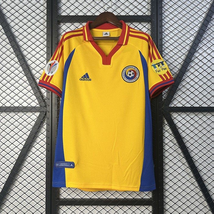 Retro 2000 Romania Home Yellow Jersey Version Short Sleeve-7814433