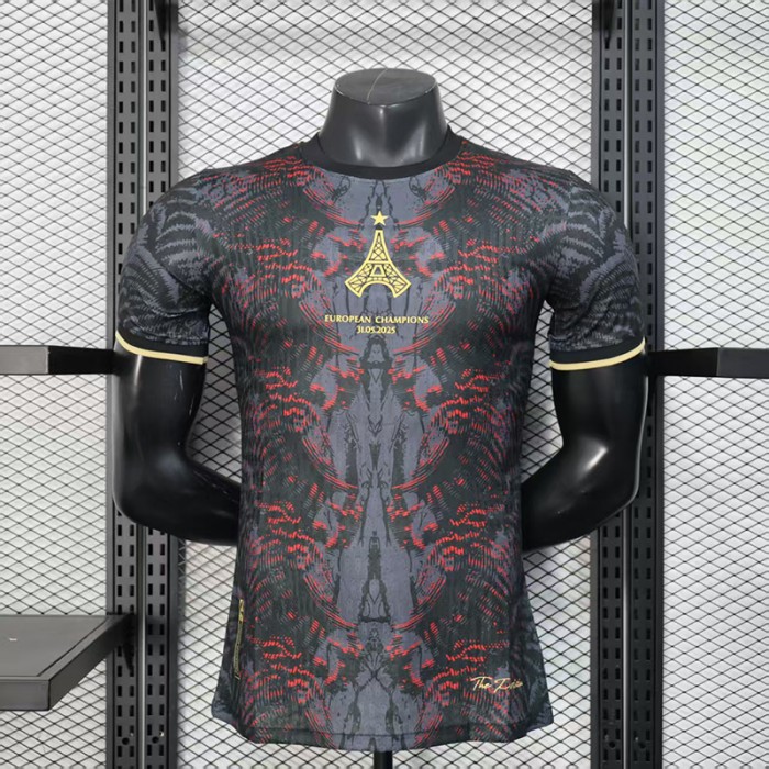 25/26 Paris Saint-Germain PSG Champion Edition Black Red Jersey Version Short Sleeve (Player Version)-8708683