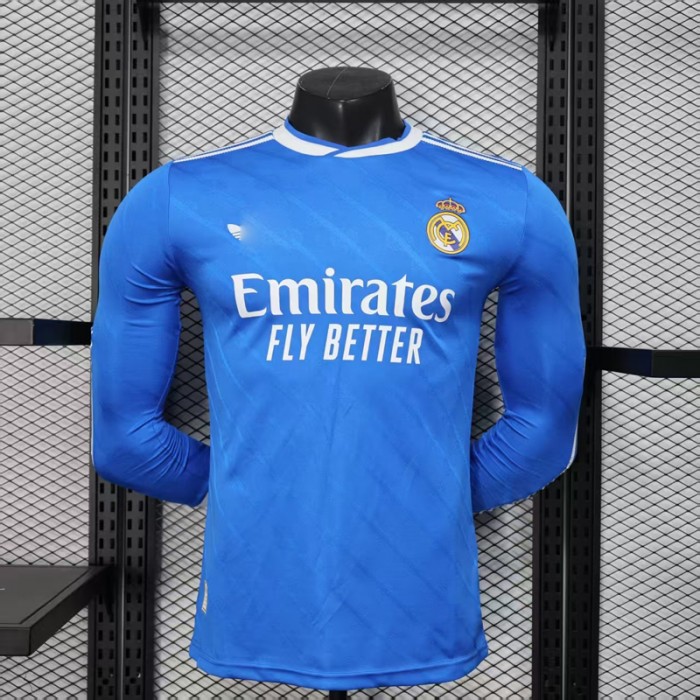 25/26 Real Madrid Second Away Blue Jersey Version Long Sleeve (Player Version)-7635187