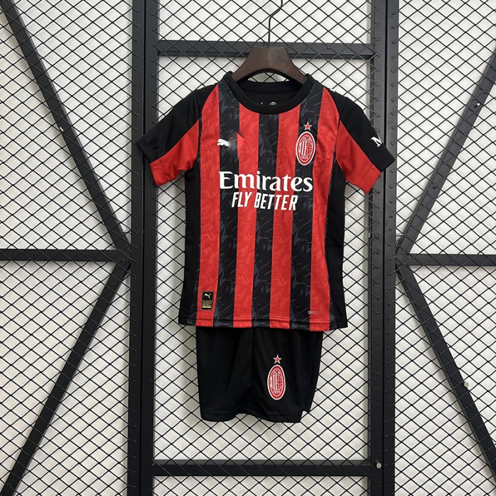 25/26 Kids AC Milan Home Red Black Jersey Kit Short Sleeve (Shirt + Short)-3594082