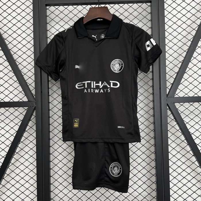 25/26 Kids Manchester City Away Black Jersey Kit Short Sleeve (Shirt + Short)-2625791