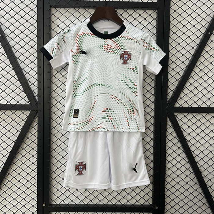 2025 kids Portugal Away White Green Kids Jersey Kit Short Sleeve (Shirt + Short)-9805759