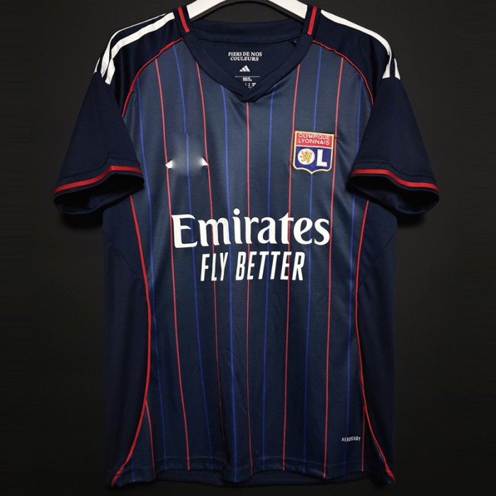25/26 Lyon Away Navy Blue Jersey Version Short Sleeve-5280161