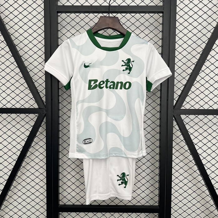 25/26 Kids Lisbon Away White Green Kids Jersey Kit Short Sleeve (Shirt + Short)-327785