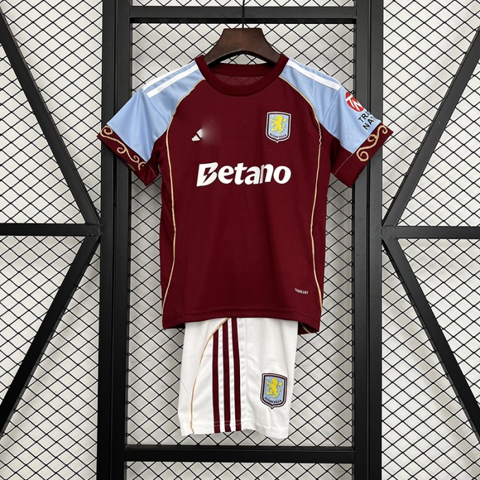 25/26 Kids Aston Villa Home Wine Red Kids Jersey Kit Short Sleeve (Shirt + Short)-4175761