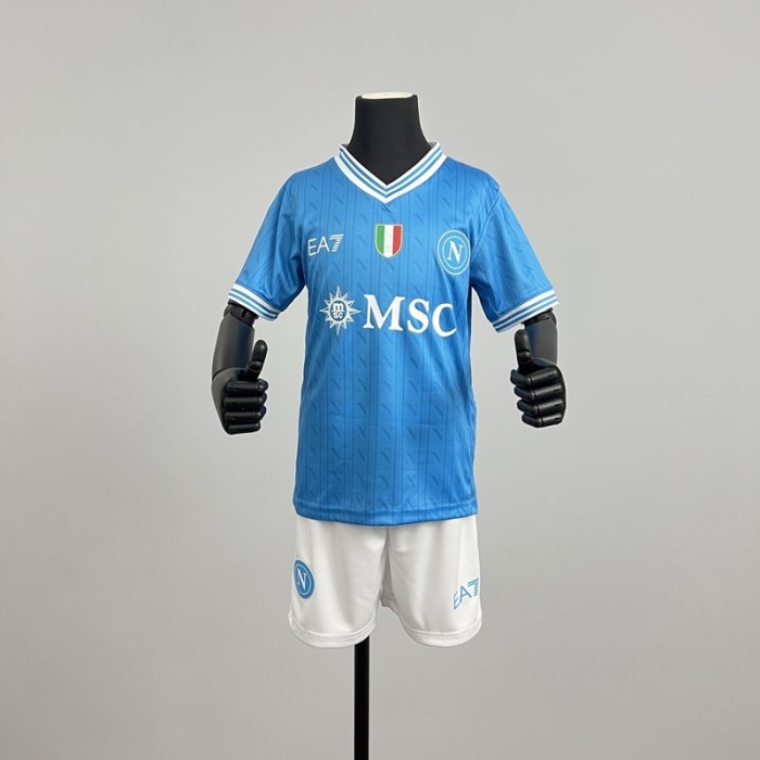 25/26 Kids Napoli Home Blue Kids Jersey Kit Short Sleeve (Shirt + Short)-2469553