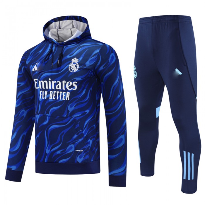 25/26 Real Madrid Navy Blue Hooded Edition Classic Jacket Training Suit (Top+Pant)-1286810