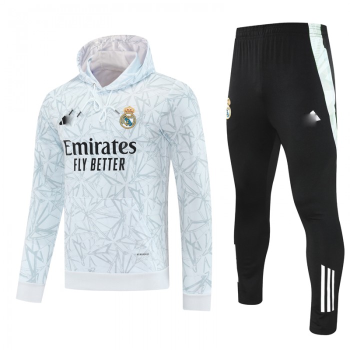 25/26 Real Madrid White Gray Hooded Edition Classic Jacket Training Suit (Top+Pant)-1171879