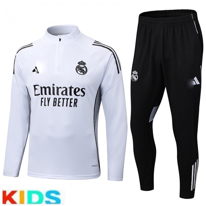 25/26 Kids Real Madrid White Kids Edition Classic Jacket Training Suit (Top+Pant)-7752234
