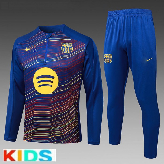 25/26 Kids Barcelona Navy Blue Purple Kids Edition Classic Jacket Training Suit (Top+Pant)-7195228