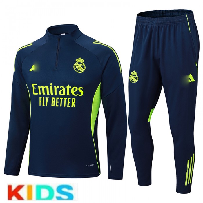 25/26 Kids Real Madrid Navy Blue Kids Edition Classic Jacket Training Suit (Top+Pant)-8130342