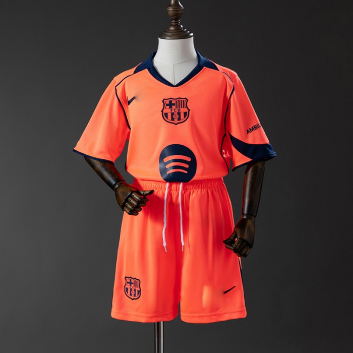 25/26 Kids Barcelona Third Away Orange Kids Jersey Kit Short Sleeve (Shirt + Short)-2129480