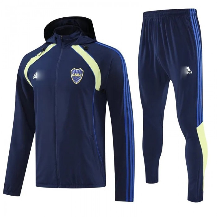25/26 Boca Juniors Navy Blue Hooded Edition Classic Jacket Training Suit (Top+Pant)-2085638